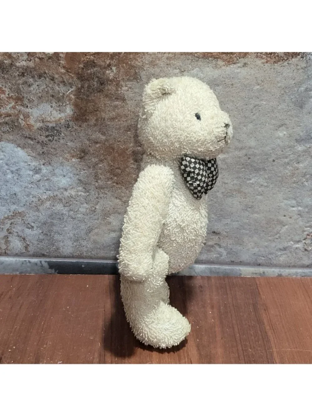 Vintage Tan Brown Teddy Bear Fully Jointed  Checkered Bow 9